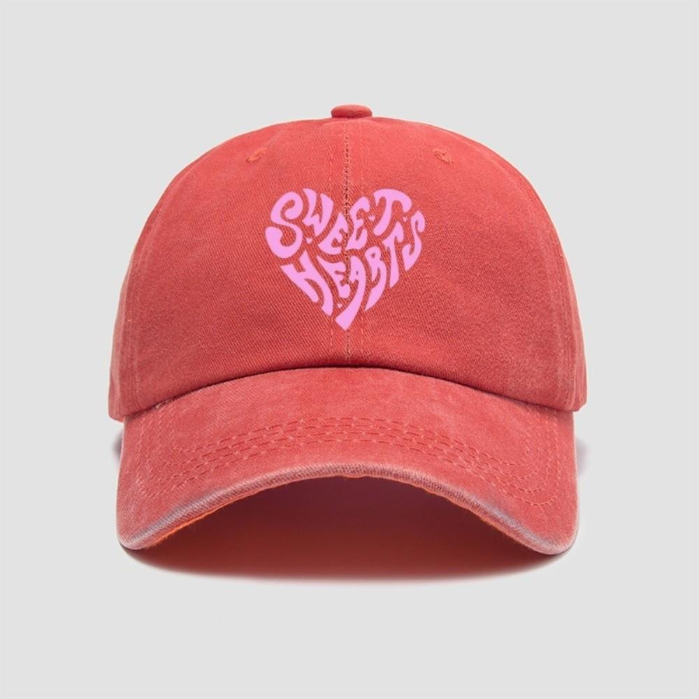 Sweet Heart Printed Visor Baseball Cap Washed Cotton Adjustable Peaked Cap Pink Heart-shaped Letter Faded Baseball Hats оранжевый