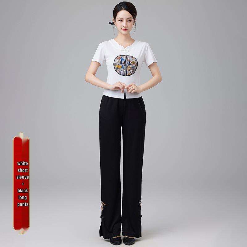 2024 Women's Chinese Style Dancewear: Short Sleeve Fitness Casual Top
