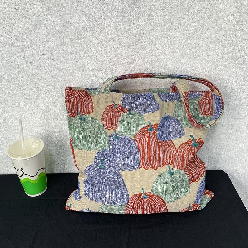 Canvas Pumpkin Embroidery Jacquard Fabric Shoulder Bag Designer Tote Bag
