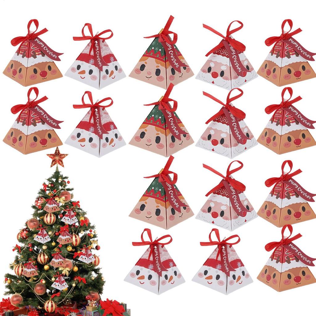 16 Pieces Christmas Candy Boxes Christmas Treat Gift Boxes Triangular Foldable Biscuits Boxes Christmas Candy Goody Container