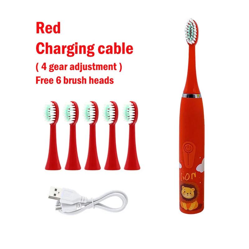 Children s Ultrasonic Electric Toothbrush Rechargeable Soft Bristle Sonic Cleaner with Cartoon Design And Spare Brushes