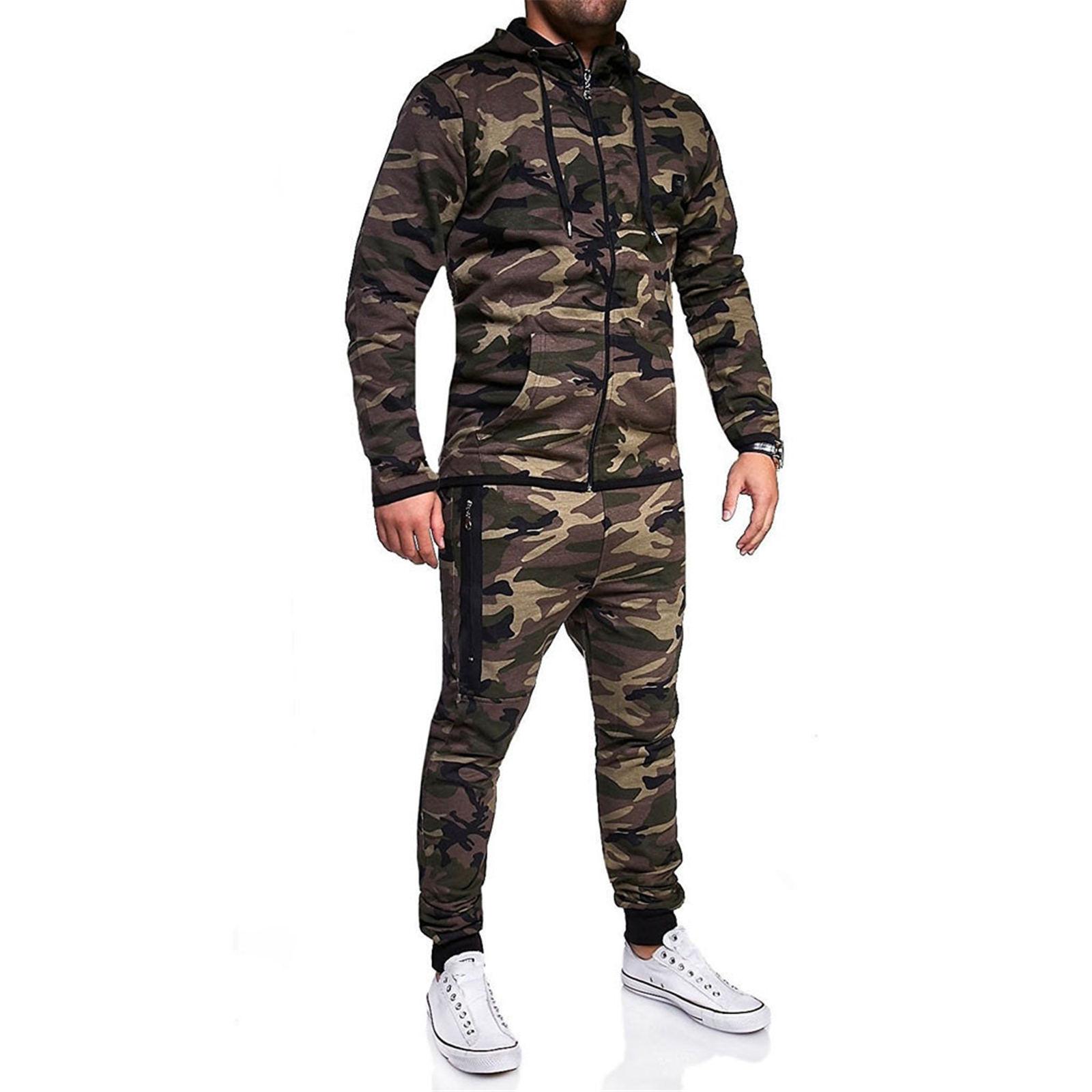 

Мужская мода Зимний повседневный камуфляжный худи и брюки Спортивный костюм M армия зеленый