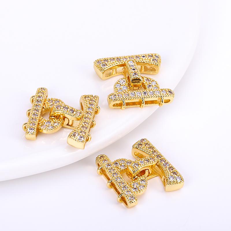 17.5X18MM 18K Gold Plated 3 Strands Clasps Connector,Inlaid Zircon Fastener Clasp For Handmade Pearls Necklace Making Material