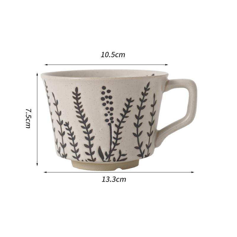 350ml Ceramic Coffee Mug Plant Leaf Pattern Porcelain Mug Latte Coffee Cups Milk Tea Mug Pottery Tea Cups Couples Gift Drinkware