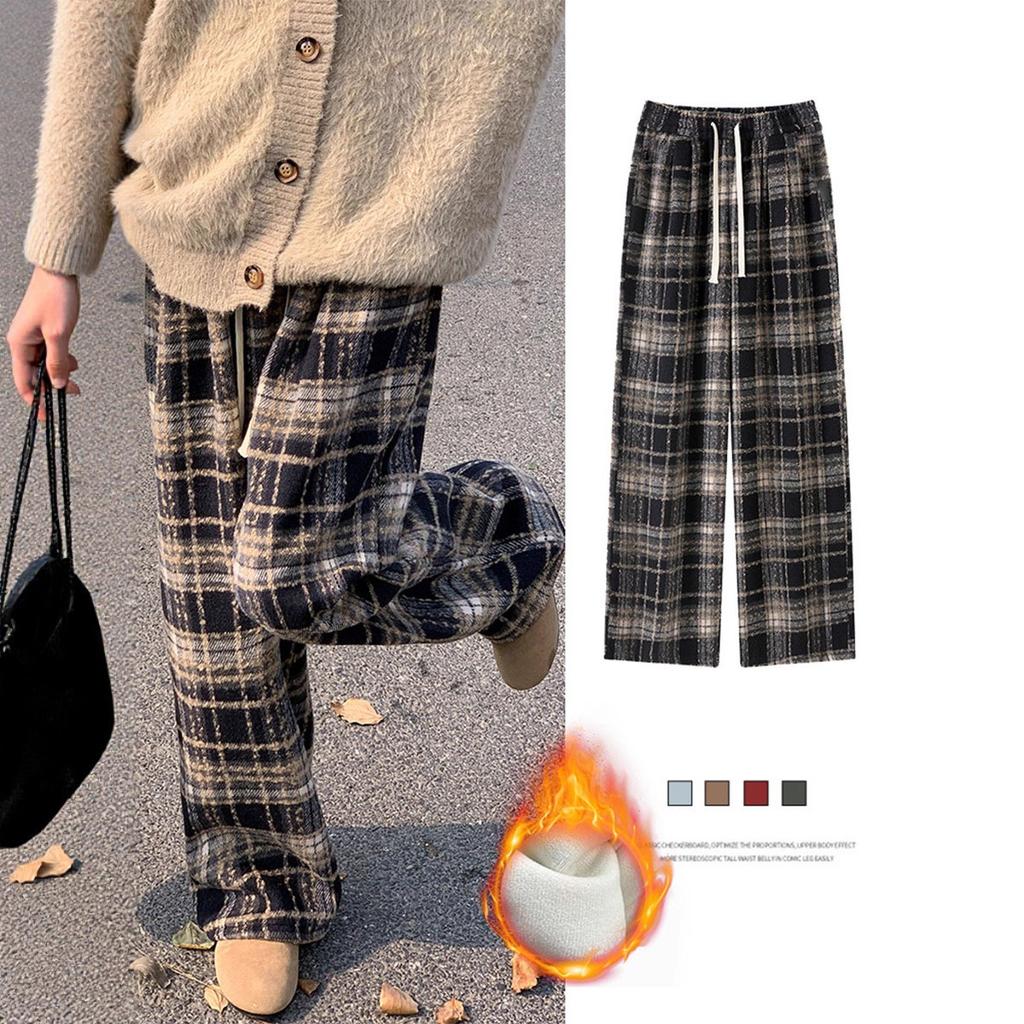 Marineblaue und karierte Samthose für Kinder im Herbst und Winter, hochtailliert und figurbetont, weite Beinhose, lässige und dicke Hose