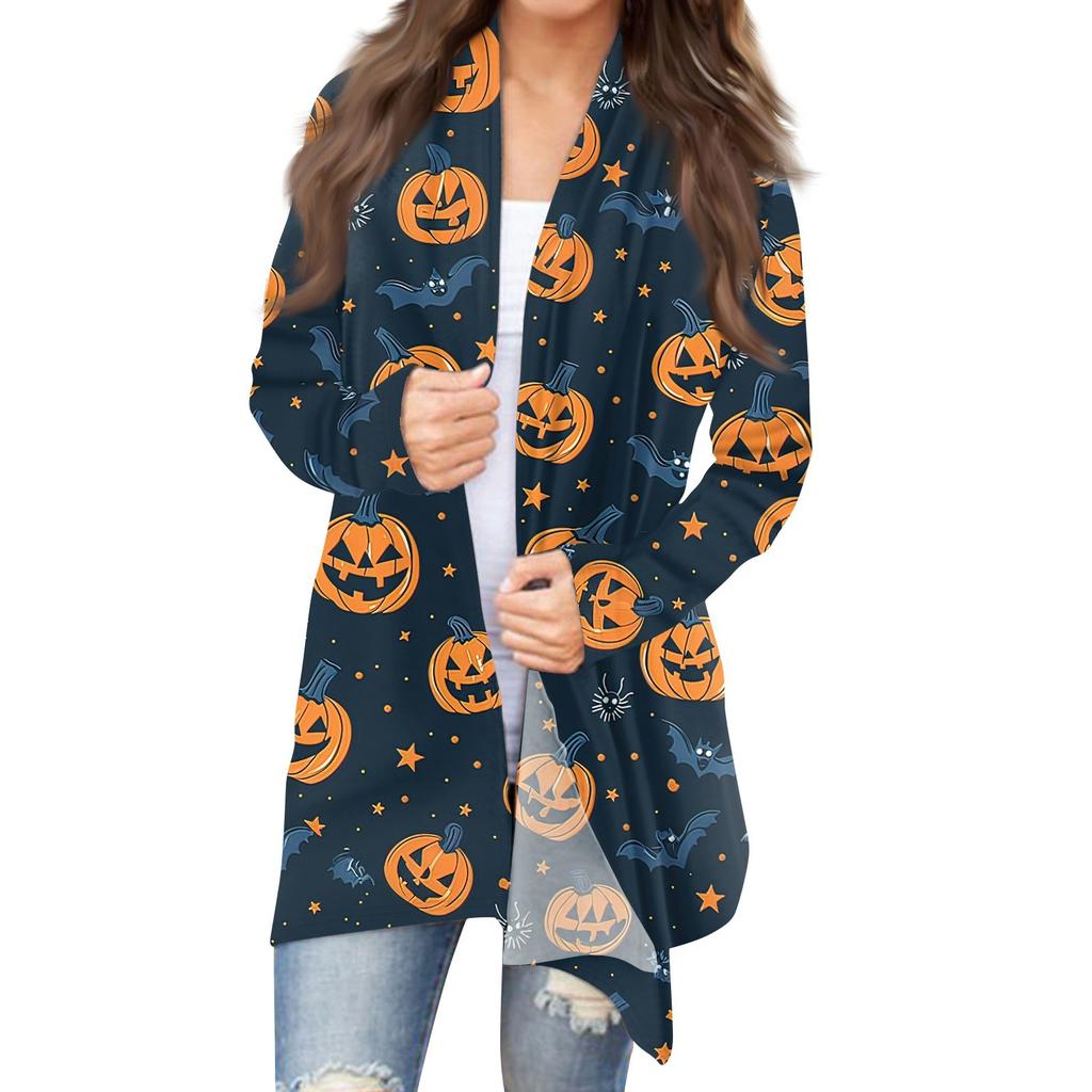 Women's Halloween Print Long Sleeve Front Cardigan Printed Top Lightweight Jacket