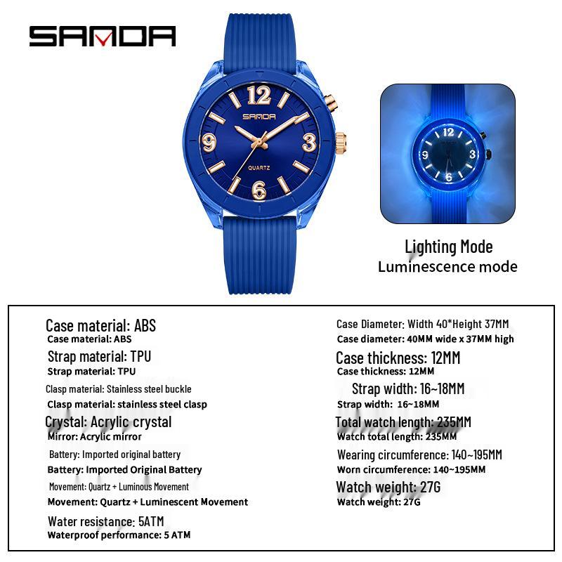 Sanda Silent Quartz Waterproof Luminous Watch for Middle School Students