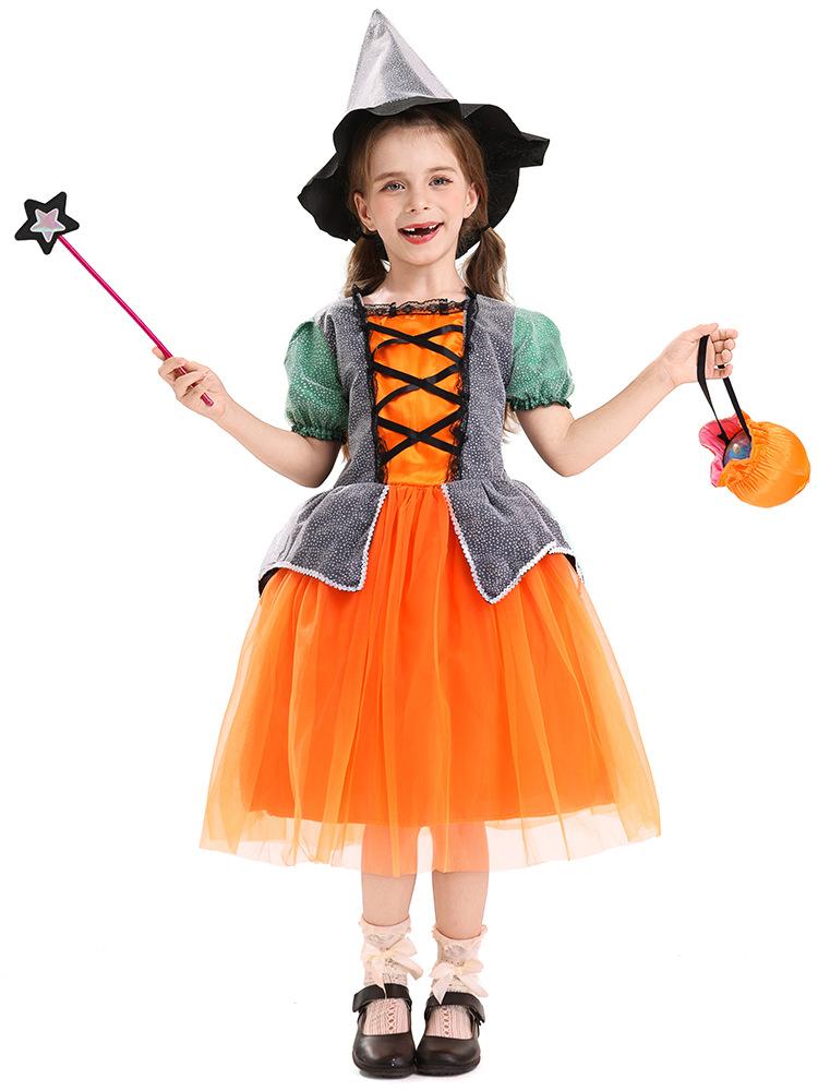 2026 Pumpkin Witch Dress for Girls Halloween Party Tutu Fancy Costume Classic Role Play Outfit