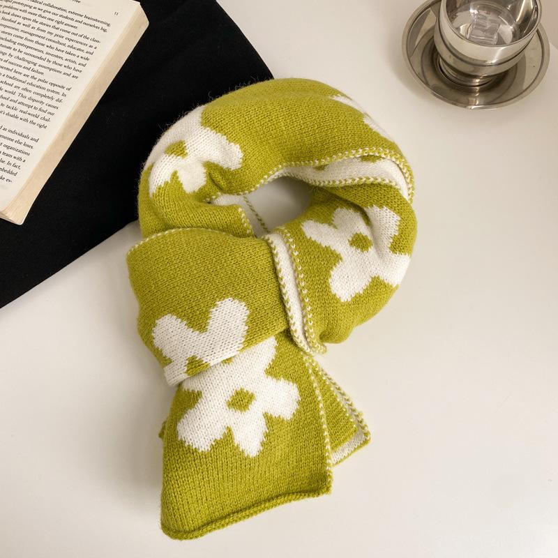 New flower solid color soft waxy knitted wool scarf female autumn and winter student versatile warm scarf