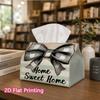 1pc, 2d Flat Printing, Tissue Box Sweet Home Bow Pattern Printed Tissue Box, Suitable for Bathrooms, Living Rooms, Bedrooms, Dressing Tables, Coffee T