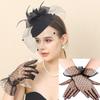 Vintage Style Handmade Large Veil Women Feather Hair Fascinator Hat Wedding Mesh Short Gloves for Bridal Accessories