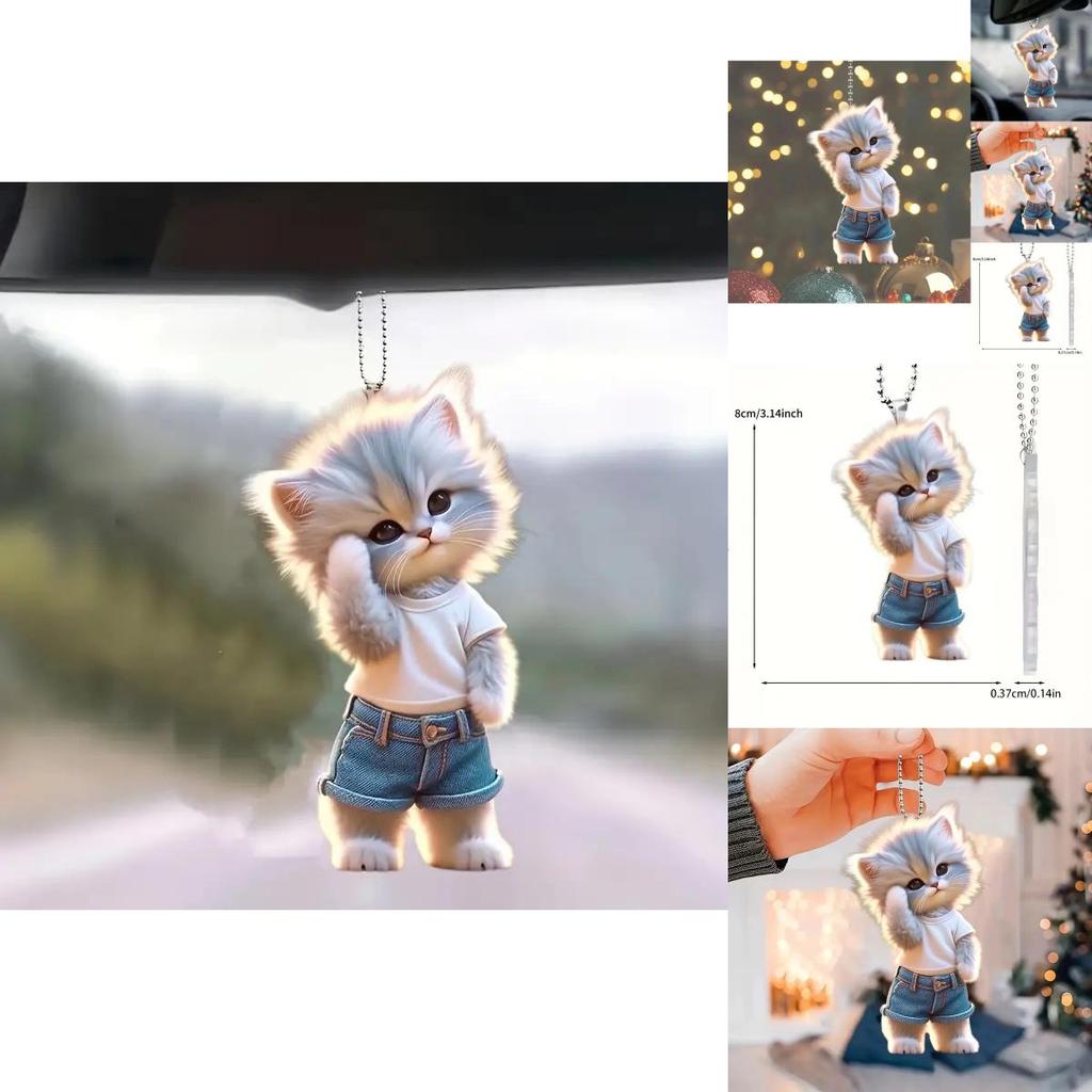 Adorable Acrylic Cat Car Hanging Decoration For Home And Backpack Accessories
