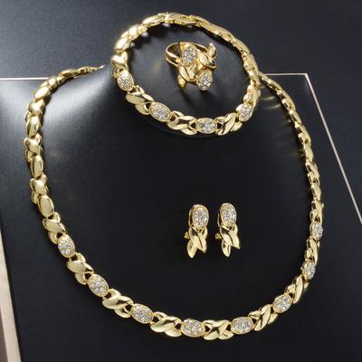 2026 New Jewelry Set Geometric Twist Rhinestone Copper Necklace Earrings Bracelet Ring Wedding Set
