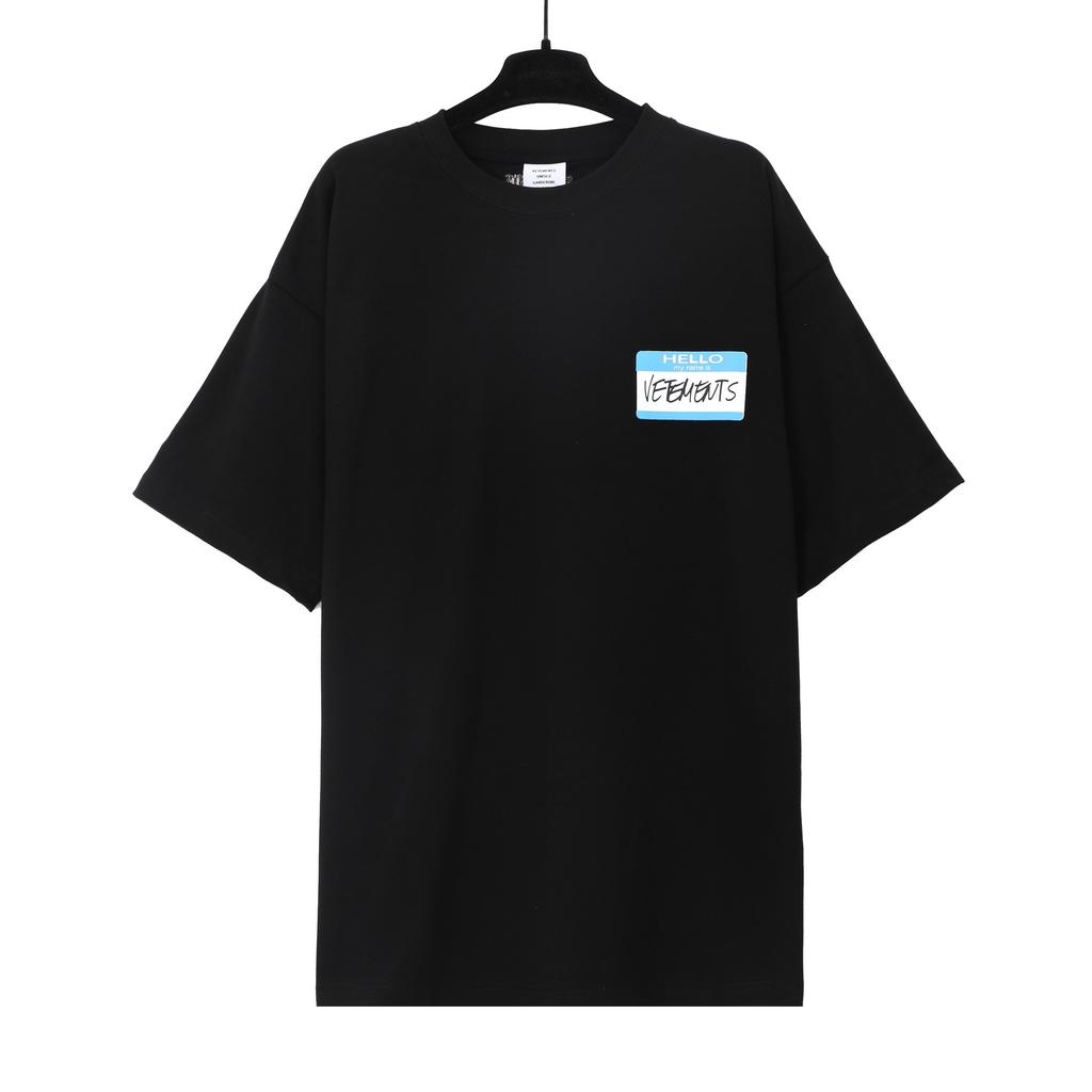 T-shirt in cotone puro a doppia filatura, lavata e invecchiata, con stampa di lettere Vetements, versione alta transfrontaliera, per uomo e donna