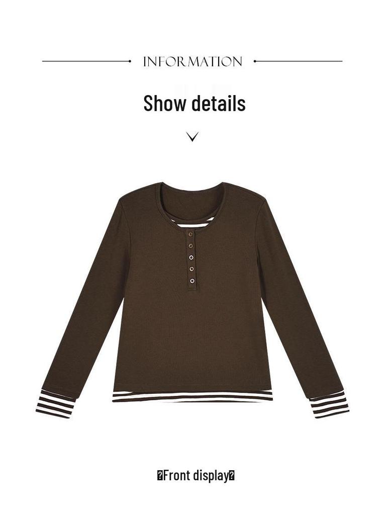 Women's Plus Velvet Long-Sleeve T-Shirt with Inner Layer - Stylish Two-Piece Design for Autumn/Winter 2025