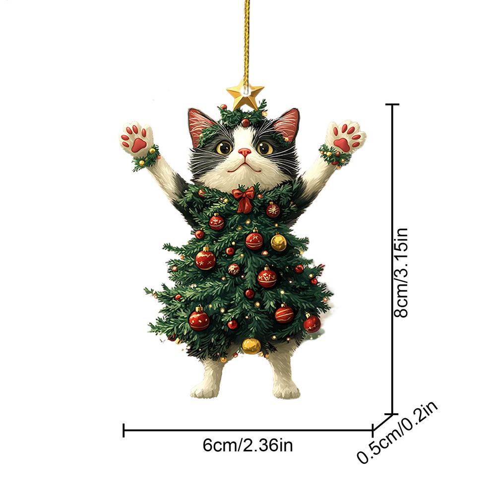 Cat Christmas Ornament 2D Flat Acrylic Festival Tree Kitten Pendant Car Rearview Pendant Decoration Car and Bag Cat Decor