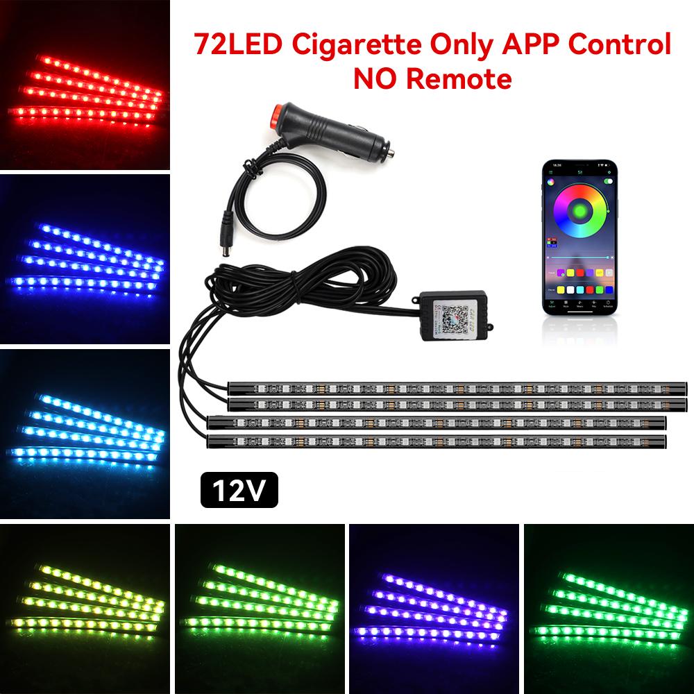 4in1 LED RGB Interior Ambient Car Light Strip Foot Light Dynamic Flash Light Music APP Control RGB Color USB/Cig Car Accessories