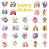 56 Anatomical Aesthetics Flower Stickers Human Organs Skull Floral Combination Art Handbook Decorative Materials