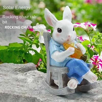 Table Top Rabbit Reading Rocking Chair Decoration Outdoor Garden Balcony Garden Landscape Potted Decoration Solar Lights Angel