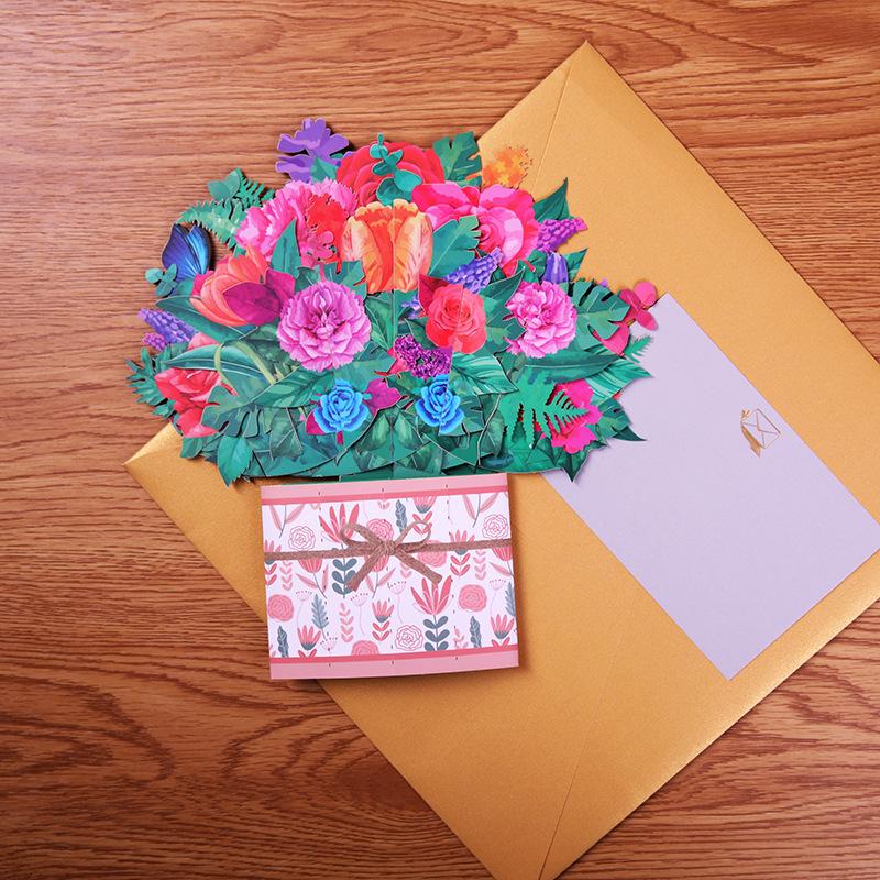 Paper Flower Bouquet Card Forever Flower Bouquet 3D Pop Up Greeting Cards For Valentines Day Graduation Day