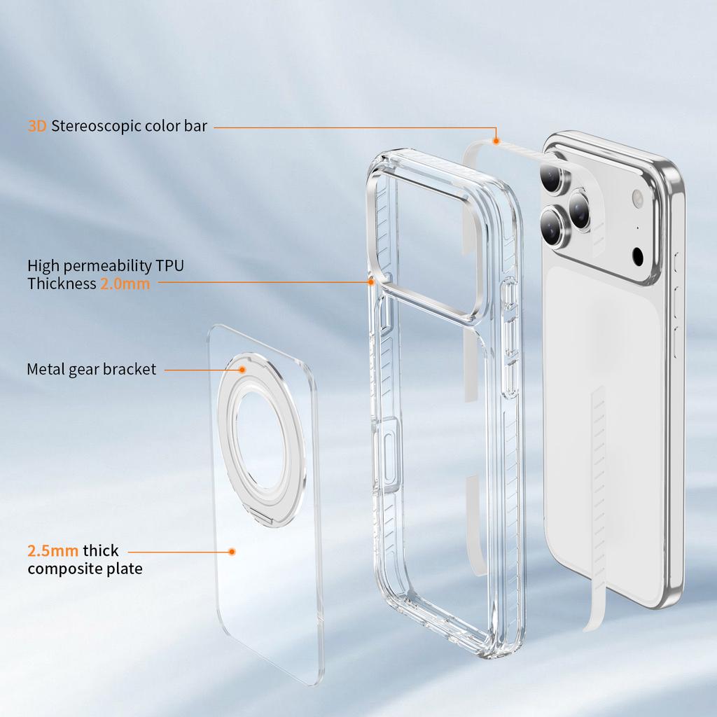 Crystal Clear Magnetic Case With 360 Rotating Kickstand Airbag Shockproof 3D Color Strip For iPhone 12 To 17 Pro Max Wireless Charging