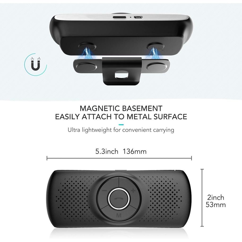 Bluetooth 5.0 Hands Free Car Kit Vestavěný mikrofon s klipem pro GPS Hudba Slot pro kartu TF Auto Reconnect Reproduktor Car IOS Siri & Google Assistant