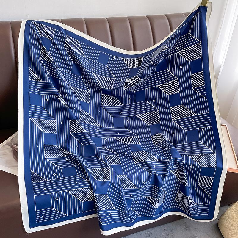 Luxury Brand Square Scarf Design Shawl Wrap 90cm Print Twill Silk Women Hijab Female Foulard Headband Bandana