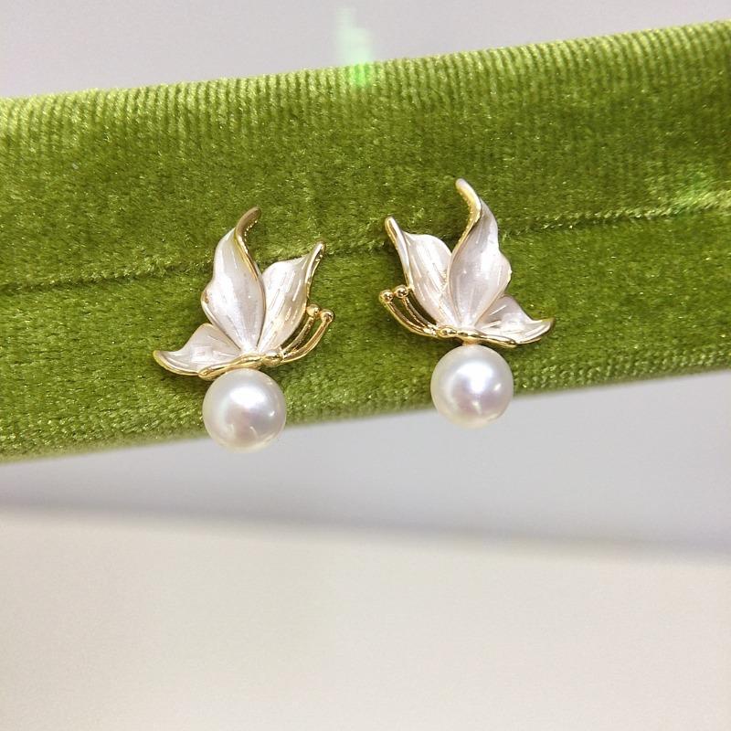 Zhuji Natur Süßwasserperlen Set - Damen mattierte Schmetterlingsperlen Ohrringe, 18 Karat Gold Filled & Anlaufgeschützt