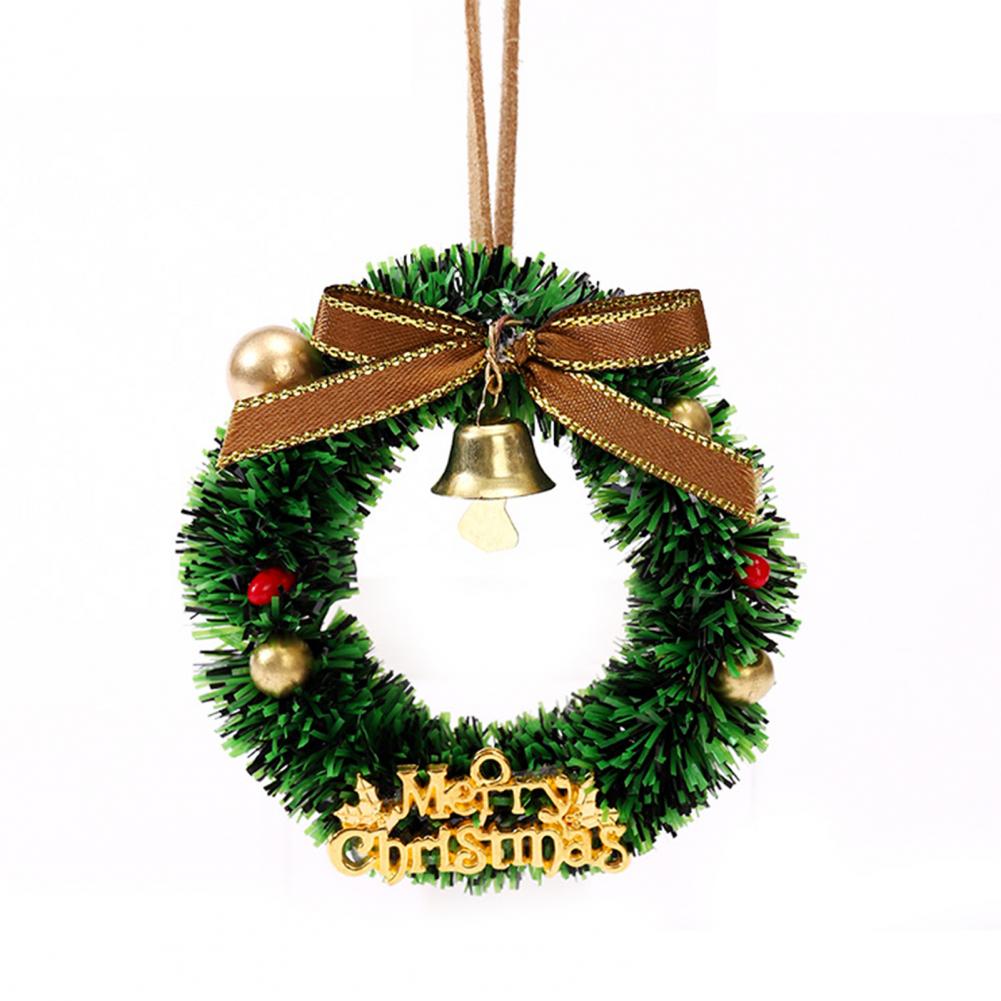 Weihnachtsdekoration Festlicher Mini-Weihnachtskranz mit Schleife Glocke Künstliche Grünpflanzendekoration für Baum Tür Wand Feiertagshaus
