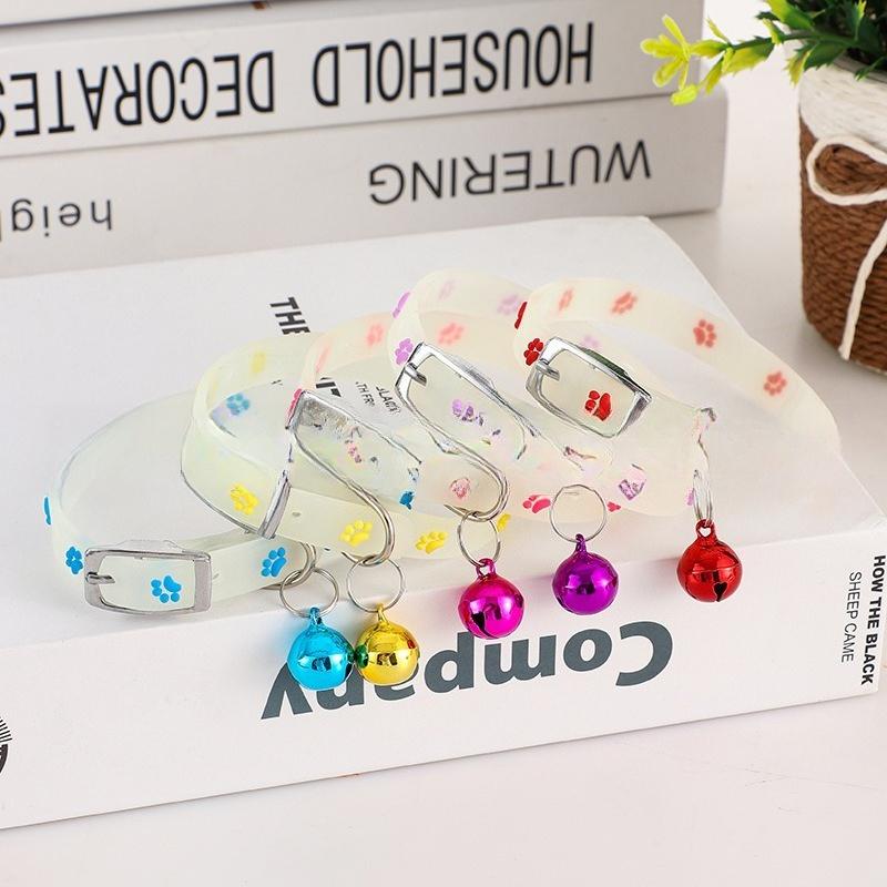 Glow In The Dark Fish Bone Silicone Cat Collar With Bell Adjustable Soft Night Safety Collar For Kitten Small Cats