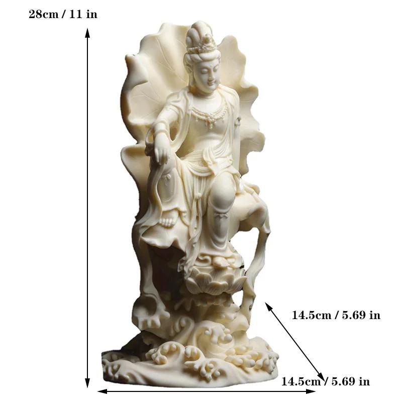 Lotusblad harpiksfigurstatue, Guanyin Bodhisattva, kunstskulptur, høy kvalitet, hjem, stue, rom, kontor, feng shui-sta