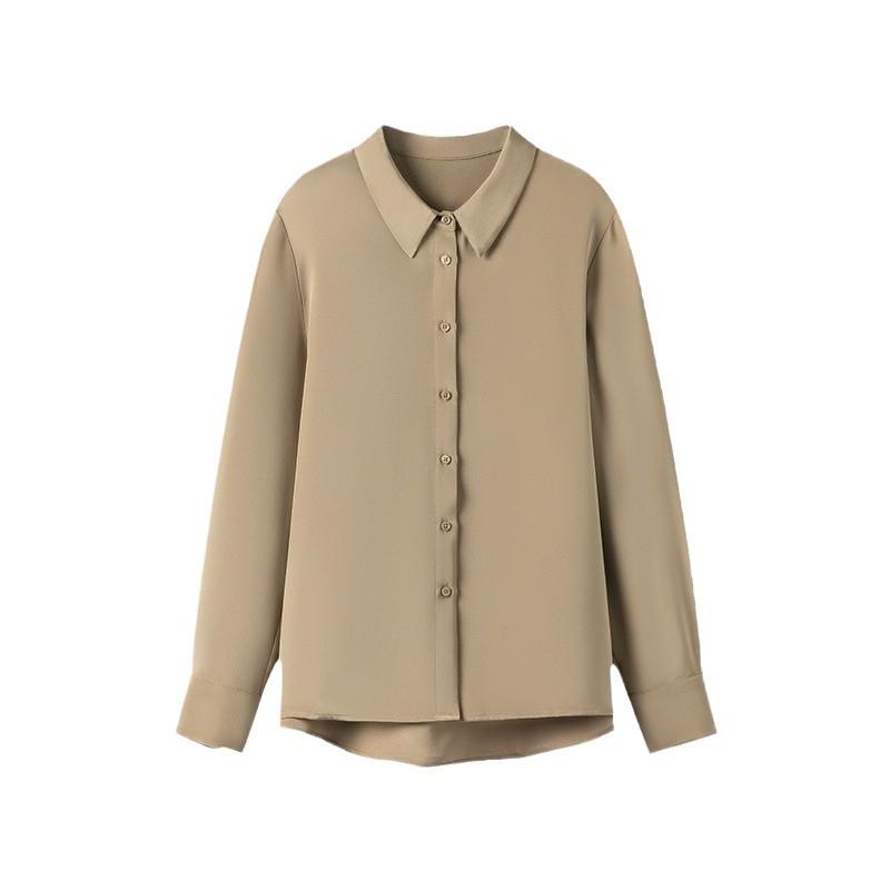 2025 Spring Women's Long Sleeve Silk Blouse - Luxurious Mulberry Solid Color Shirt