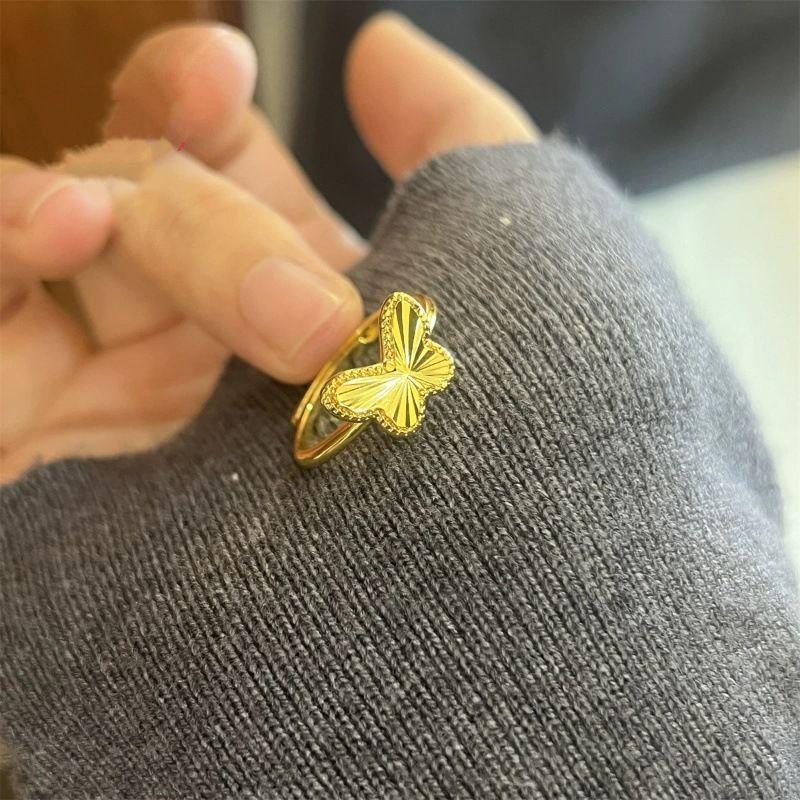 Gold Plated Laser Cut Butterfly Women's Stainless Steel Ring