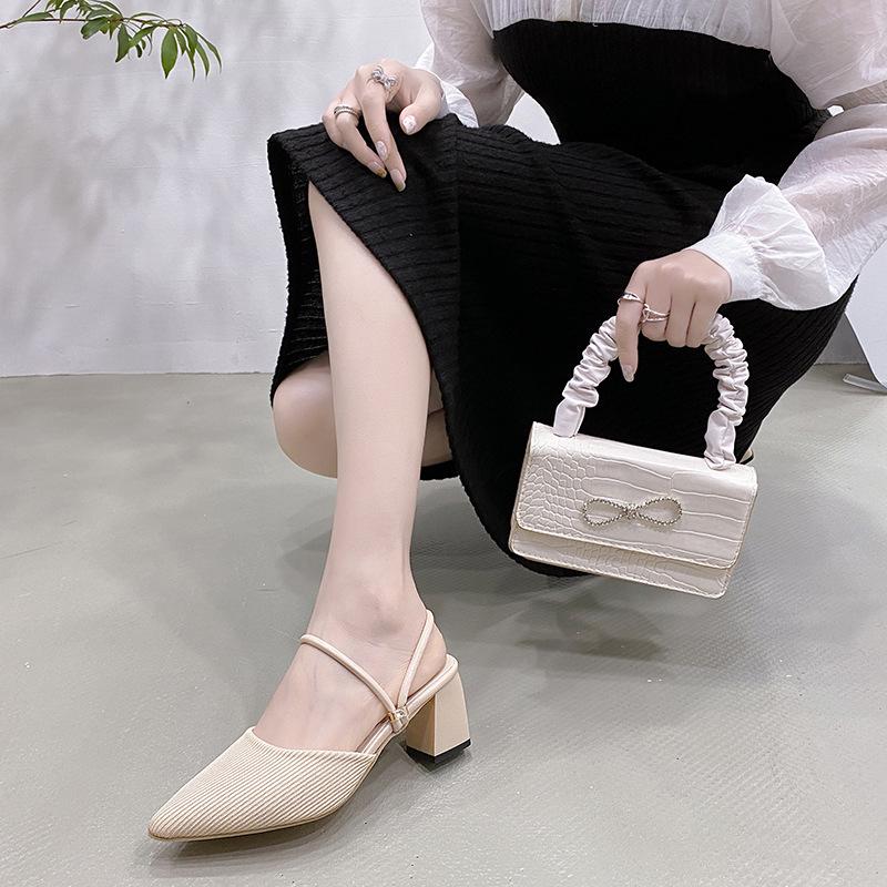 2025 Women's Chunky Heel Fly Knit High Heels: Fashionable, Breathable Two-Wear Sandals