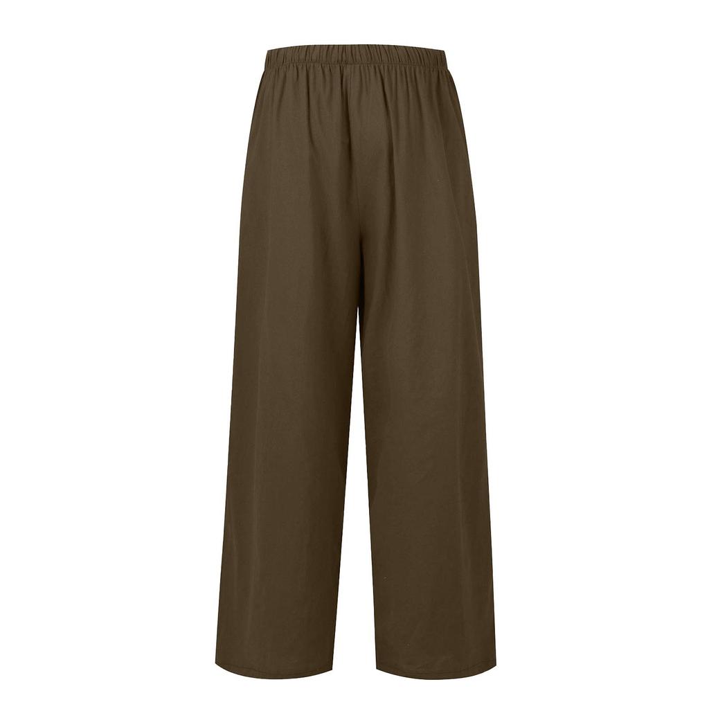 Women's Cotton And Linen Summer Wide-leg Pants Flowing Wide-leg Color Drawstring Beach Pants (with Pockets)