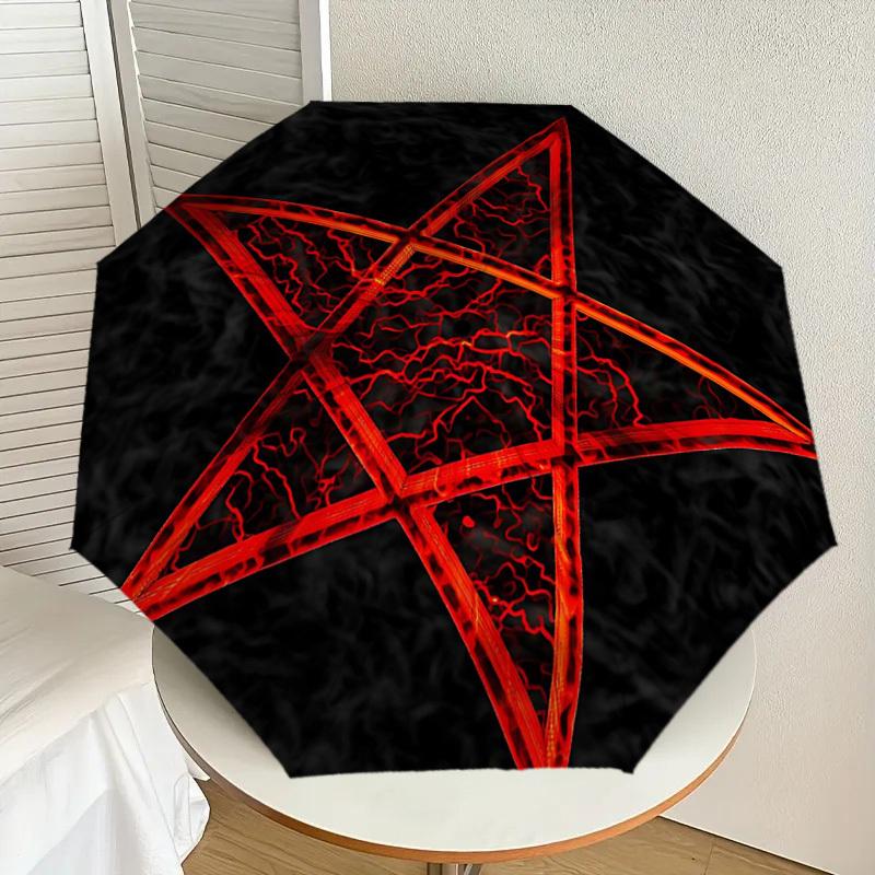1 Stück Pentagramm Symbol Automatischer Faltregenschirm - Kompaktes 8-Rippen-Design, Langlebiger Kunststoff & Eisen, Leicht für den Täglichen Gebrauch im Freien, a0929205
