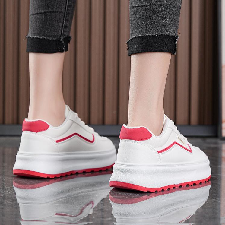 Chunky Platform Sneakers for Women Breathable PU Leather Anti-Slip Sport Walking Shoes Women's Casual Outdoor Comfortable Lace-up Tennis Sneakers