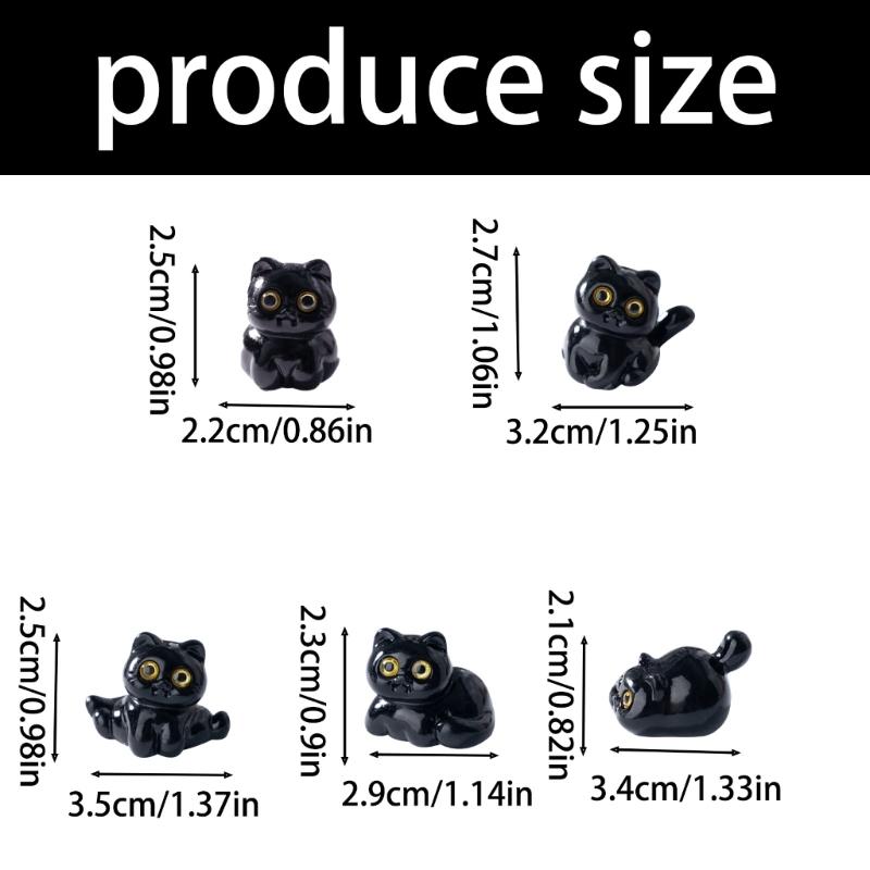 Set of 5 Cartoon Miniature Kitten Statue Black Cats Figurines Car Dashboard Ornaments For Desk Decors And Stress Relief