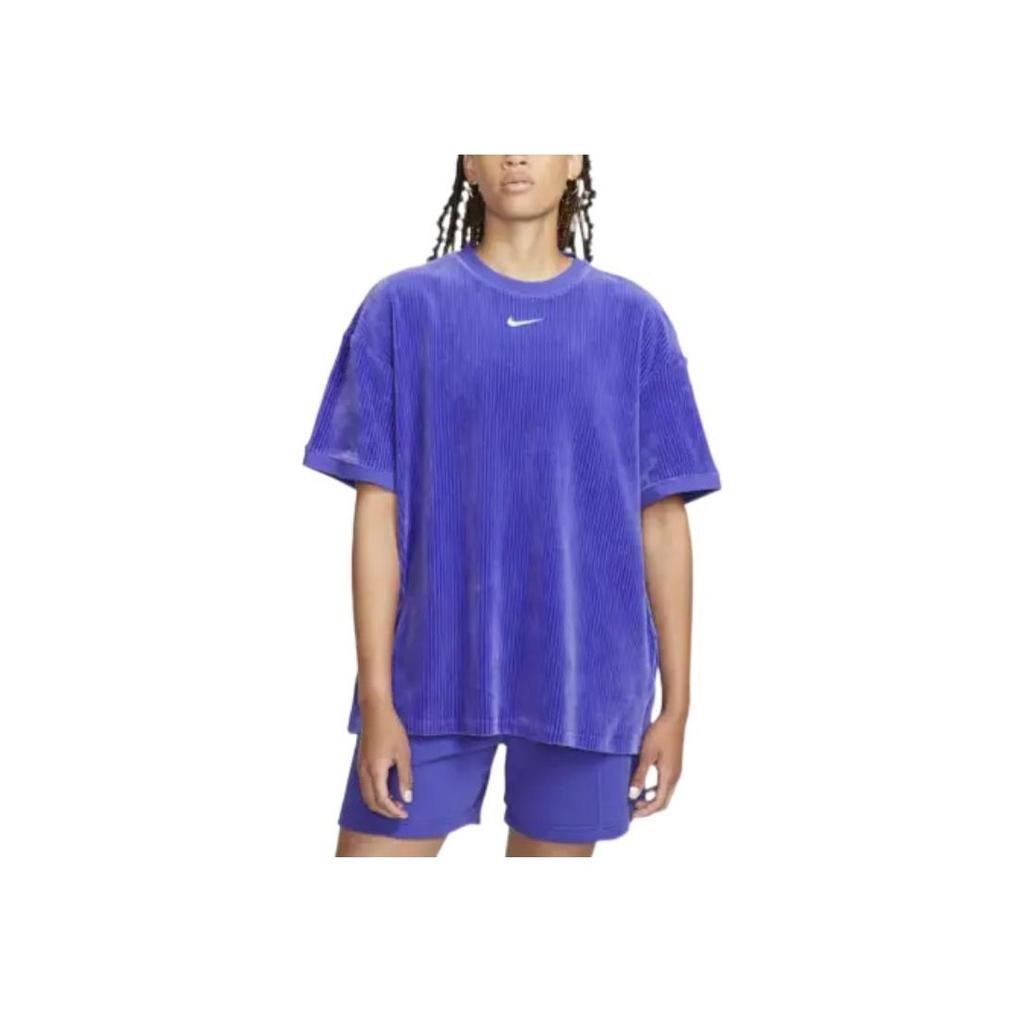 Nike Sportbekleidung Logo Besticktes Rundhals Kurzarm T-Shirt Damen Tops Blau DQ5946-430
