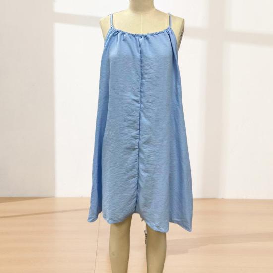 Women's Backless Cami Dress Solid Sleeveless Mini Dress Above Knee A-Line Skirt Soft Breathable Fabric Summer Beach Casual Travel Dress