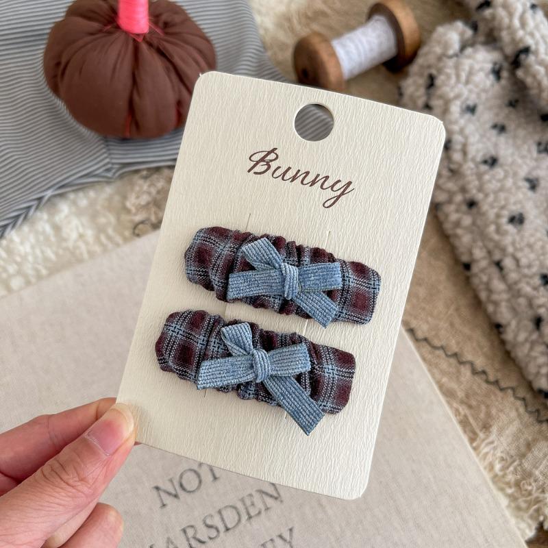 2 Pcs/Set Fabric Plaid Oval BB Clip Cartoon Hairpin Sweet Girl Hair Accessories Bangs Side Clip Barrettes Hair Clip Kids Headwear