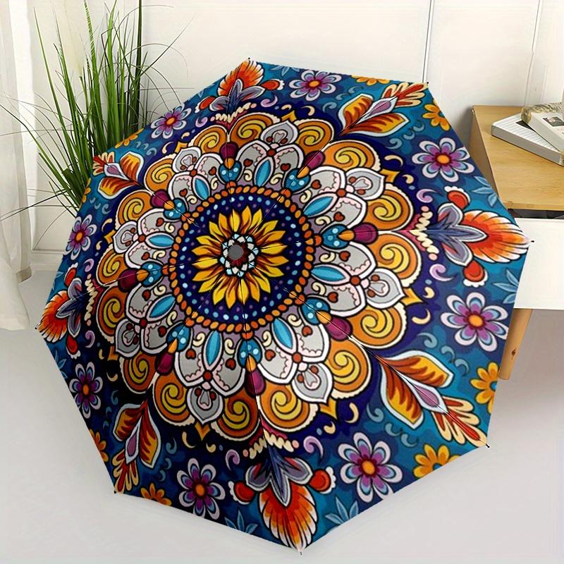 

1pc Automatic Open/Close Umbrella with Floral Pattern - Compact Travel Umbrella, Sturdy 8-Rib Shaft, Windproof &, One-Touch Bu Iron&8K