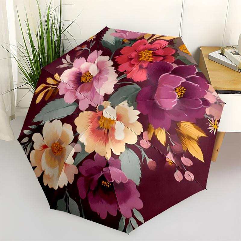 1pc Floral Bouquet Automatic Folding Umbrella - Compact 8-Rib Design, Durable Plastic & Iron, Festive Gift, Compact Umbrellan041