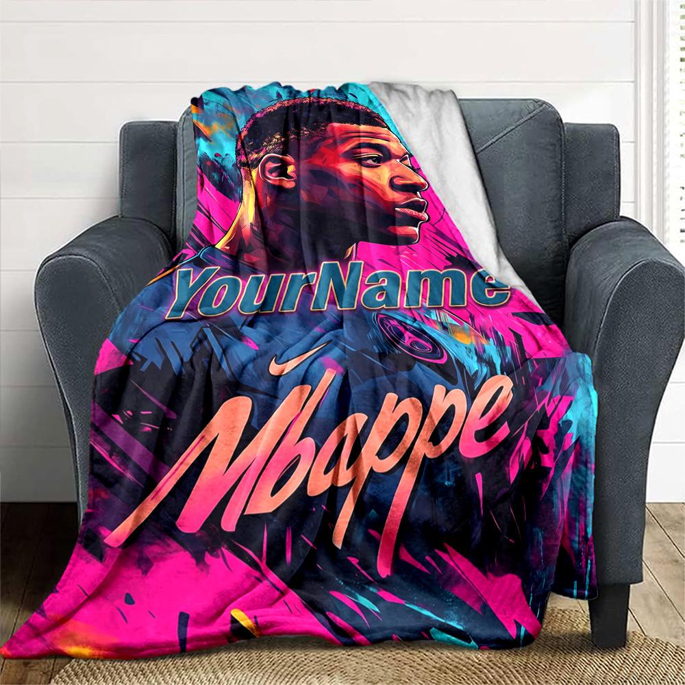 Mbappe Personalized Text Blanket Cozy Personalized Blanket Comfortable Suitable for Couch Living Room Office Chair Home Decor Ideal for All Seasons