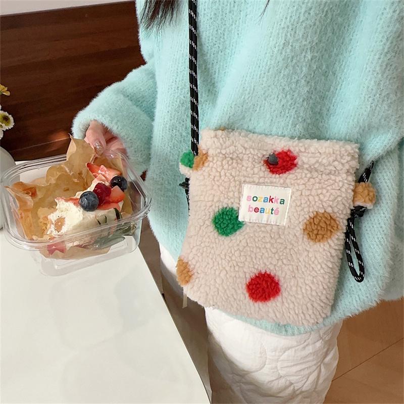 Neue Plüsch-Punkt-Umhängetaschen für Frauen Niedliche rosa Schultertasche Handtasche Geldbörsen Tragbare Handytasche CLE