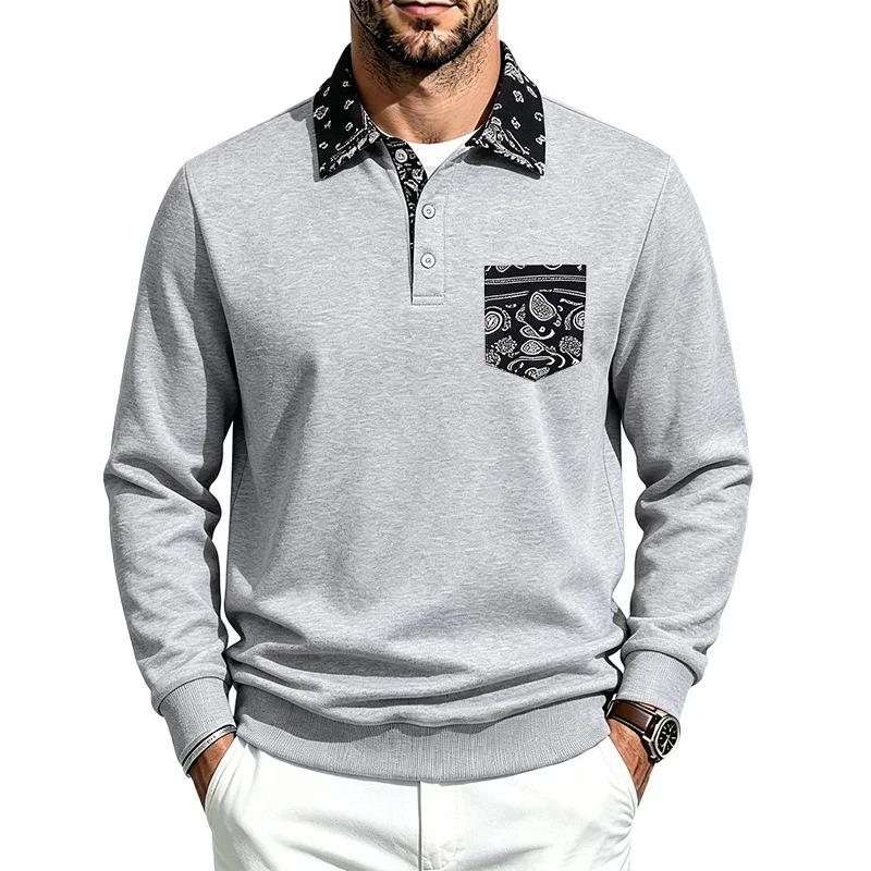 Men S Casual Long Sleeve Fleece Hoodless Sweatshirt With Paisley Pattern