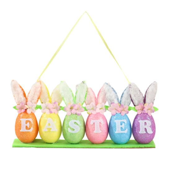 Easter Bunny Egg Ornaments Colorful Foam Easter Eggs with Bunny Ear for Tree Wall Door Window Spring Party Decoration