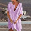 Plus Size Summer Women Solid Color Deep V Neck Short Sleeve Loose Cover Up Dress