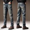 High-end European and American trendy brand men's jeans fashion slim-fitting straight autumn new elastic small feet casual pants