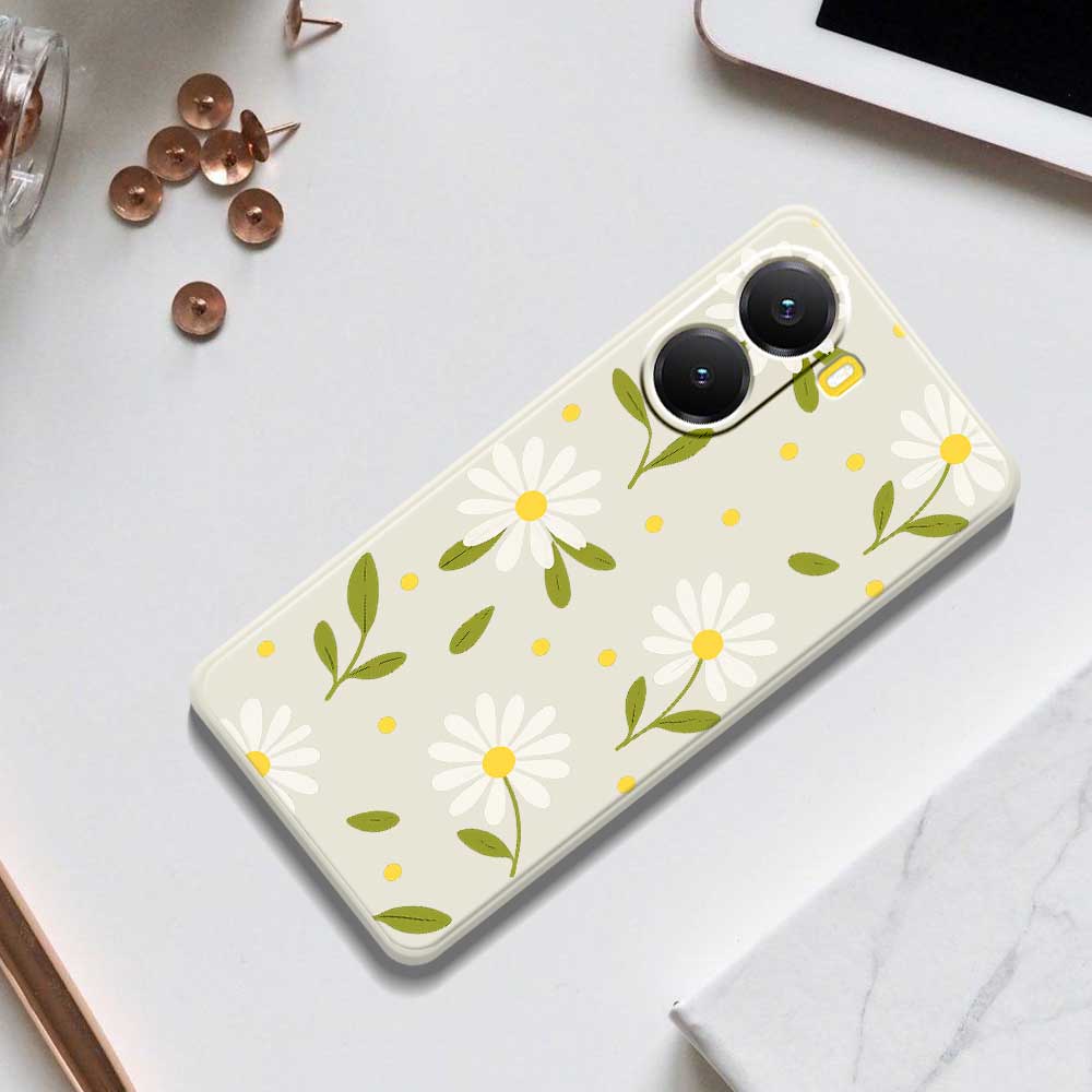 For Xiaomi Redmi Turbo 4 5G/Poco X7 Pro 5G Case White Flowers Green Leaves Pattern Printing Straight Edge TPU Phone Back Cover